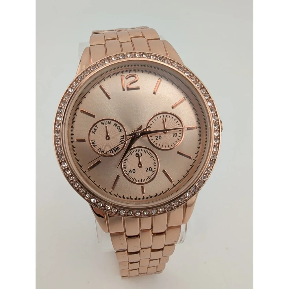 Women's Rose Gold Quartz Watch 38mm Case Crystal Bezel 7.25
